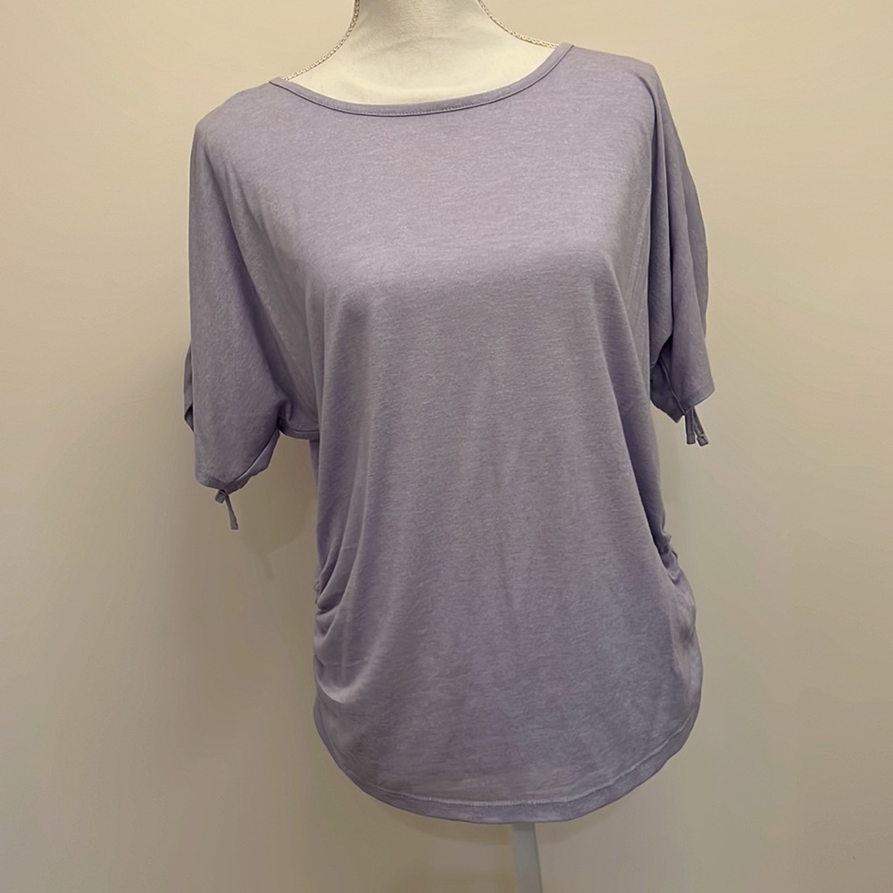 Lavender ruched side and sleeves Top